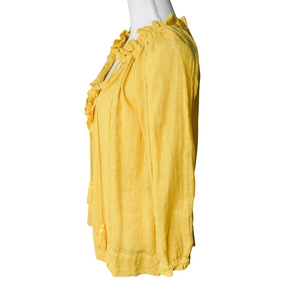 Sundance Golden Yellow Ruffle Tassel Peasant Blouse Size Small Boho Casual GUC - Picture 11 of 13